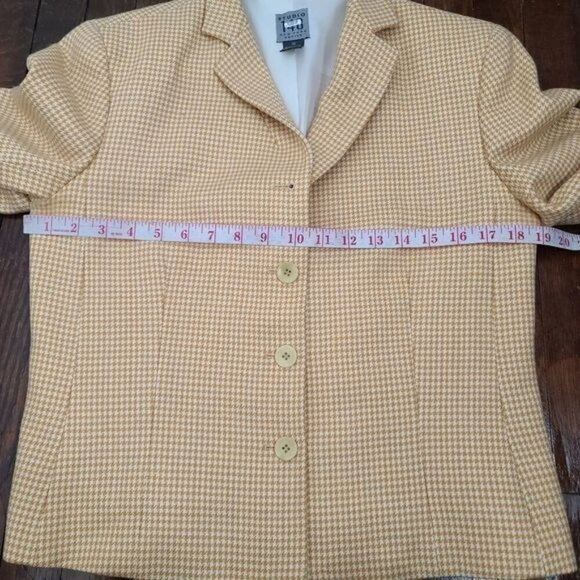 Vintage Yellow Houndstooth Plaid Wool Fitted Blazer - Picture 6 of 14